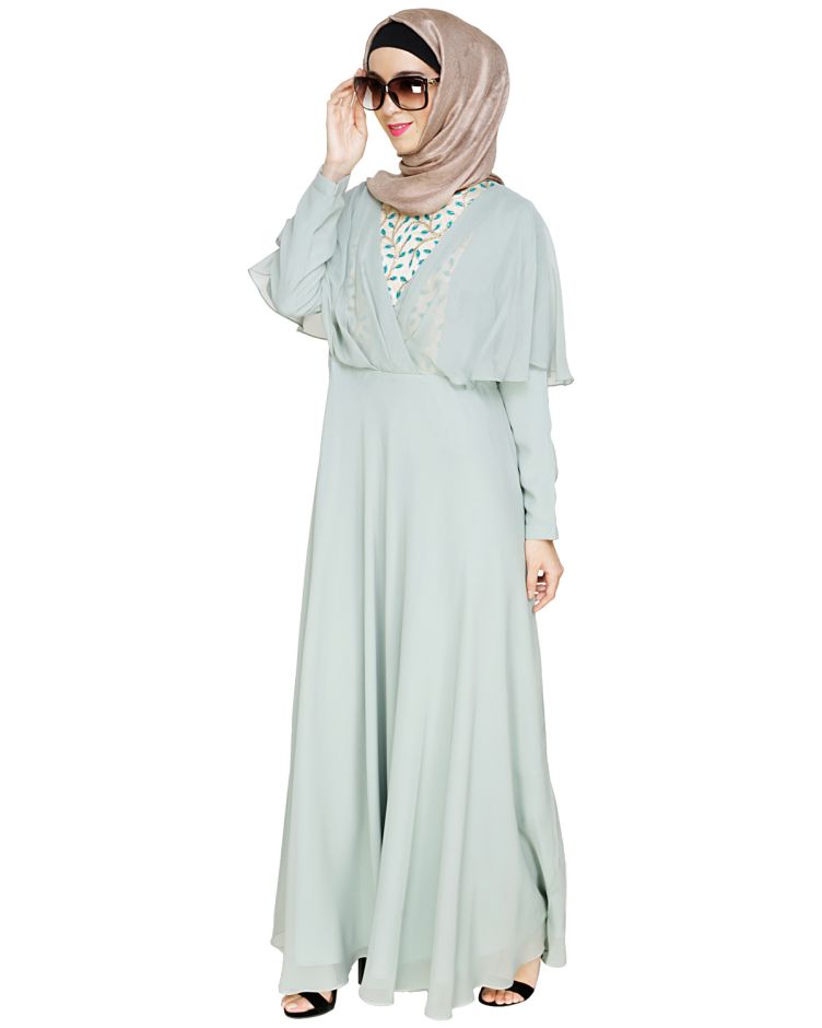Mesmerising Draped Sage Green Abaya Dress