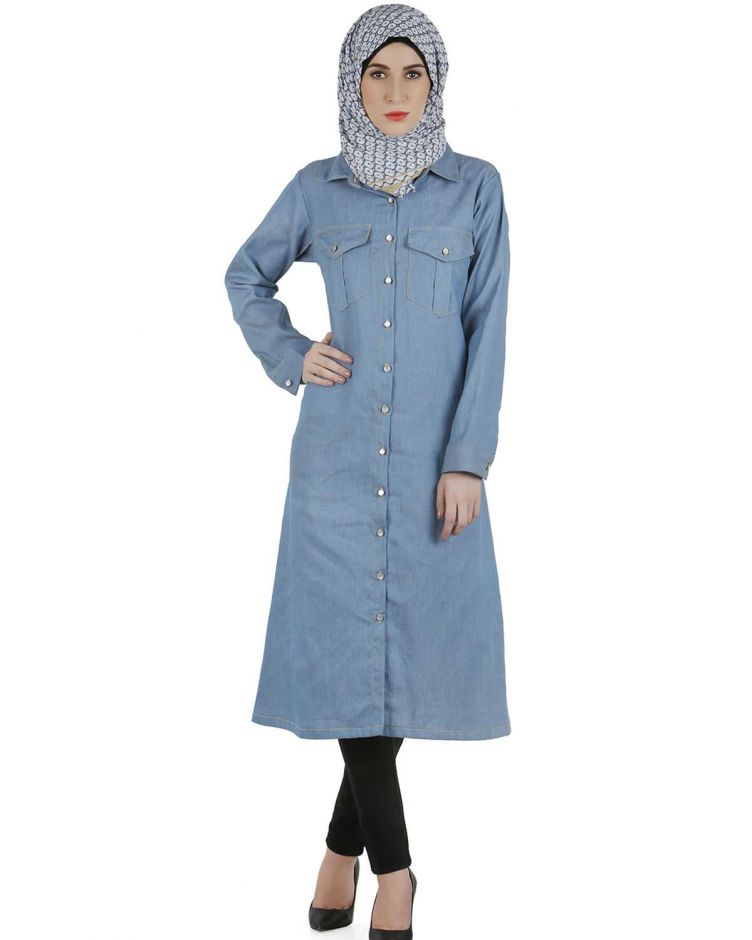 Amazon.com: Women's Denim Shirt Dress Knee Length Dress Light Blue Long  Sleeve Solid Color Pocket Light Blue S : Clothing, Shoes & Jewelry