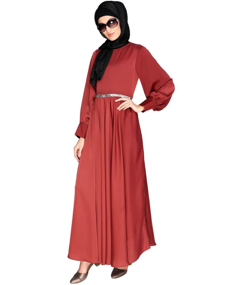 Flared Brick Red Maxi Dress
