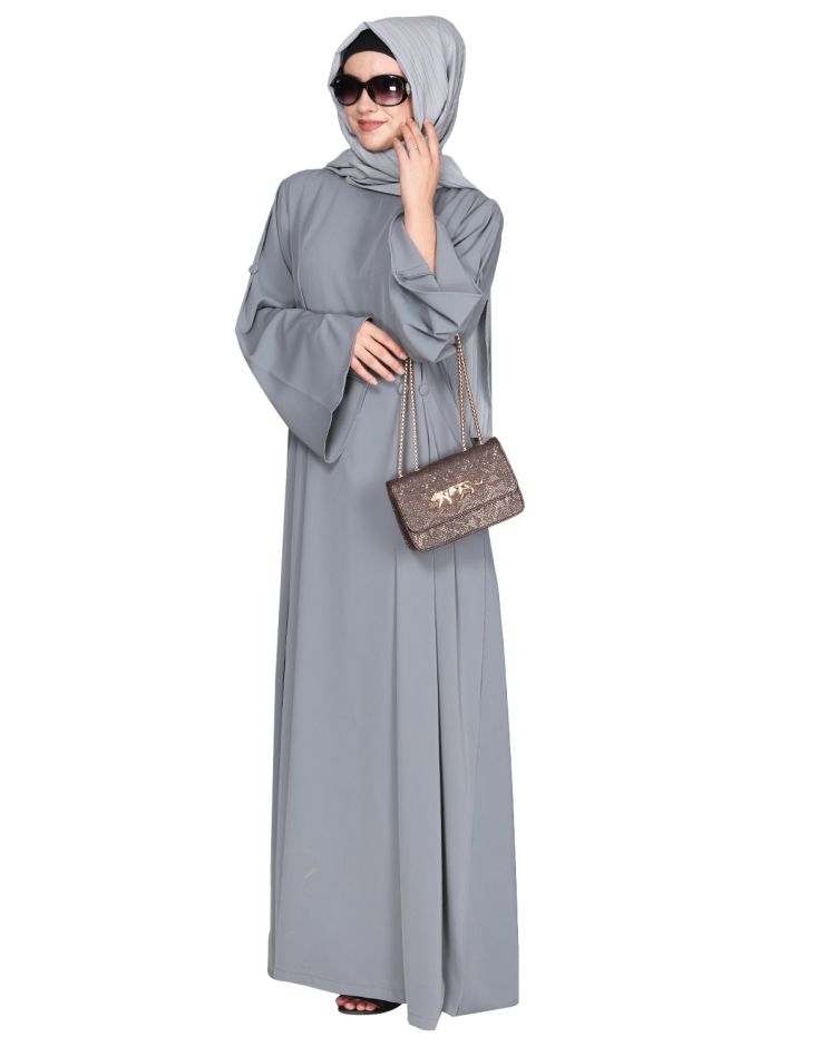 Dignified Buttons and Pintuck light grey abaya