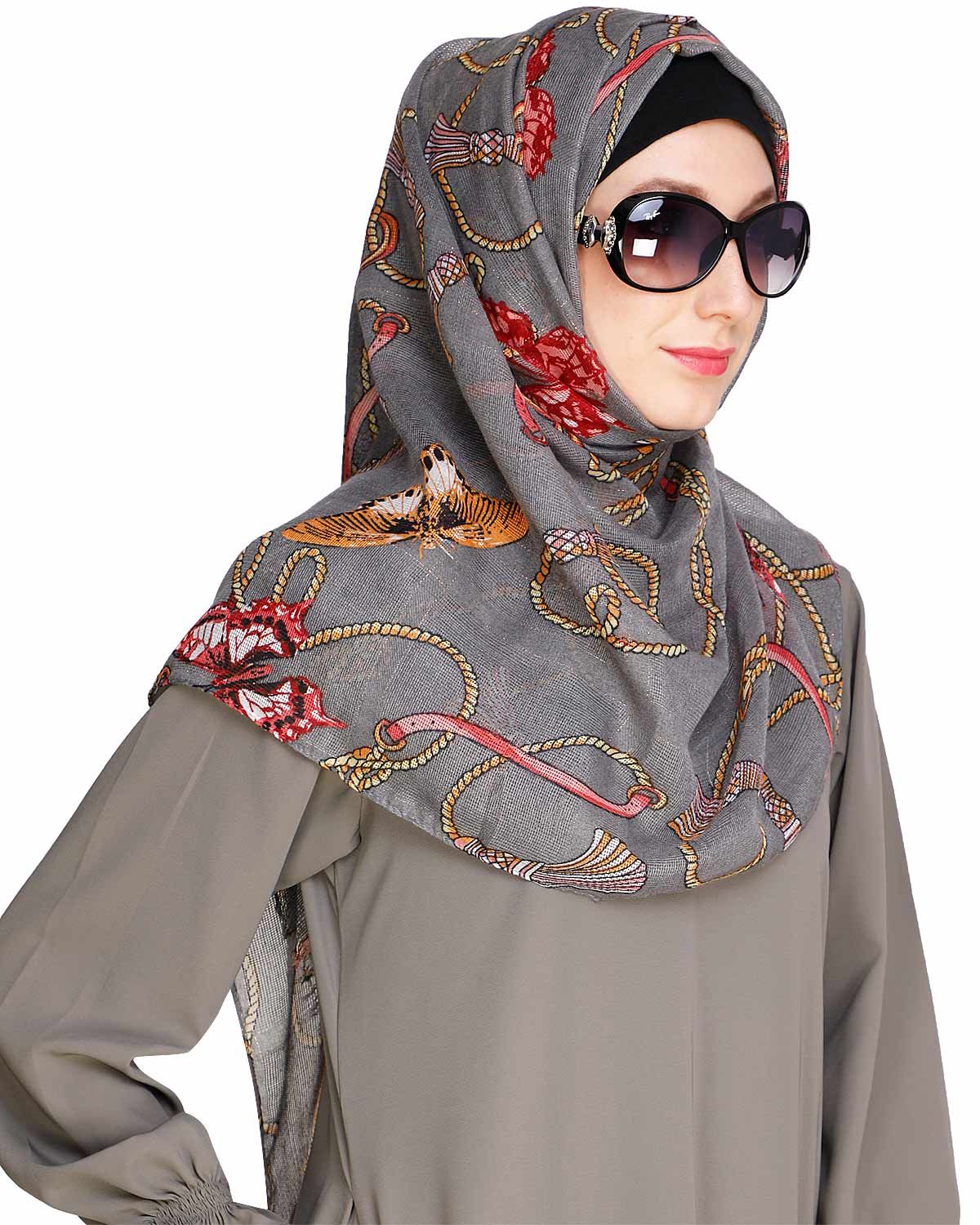 Kota silk Printed Grey Hijab