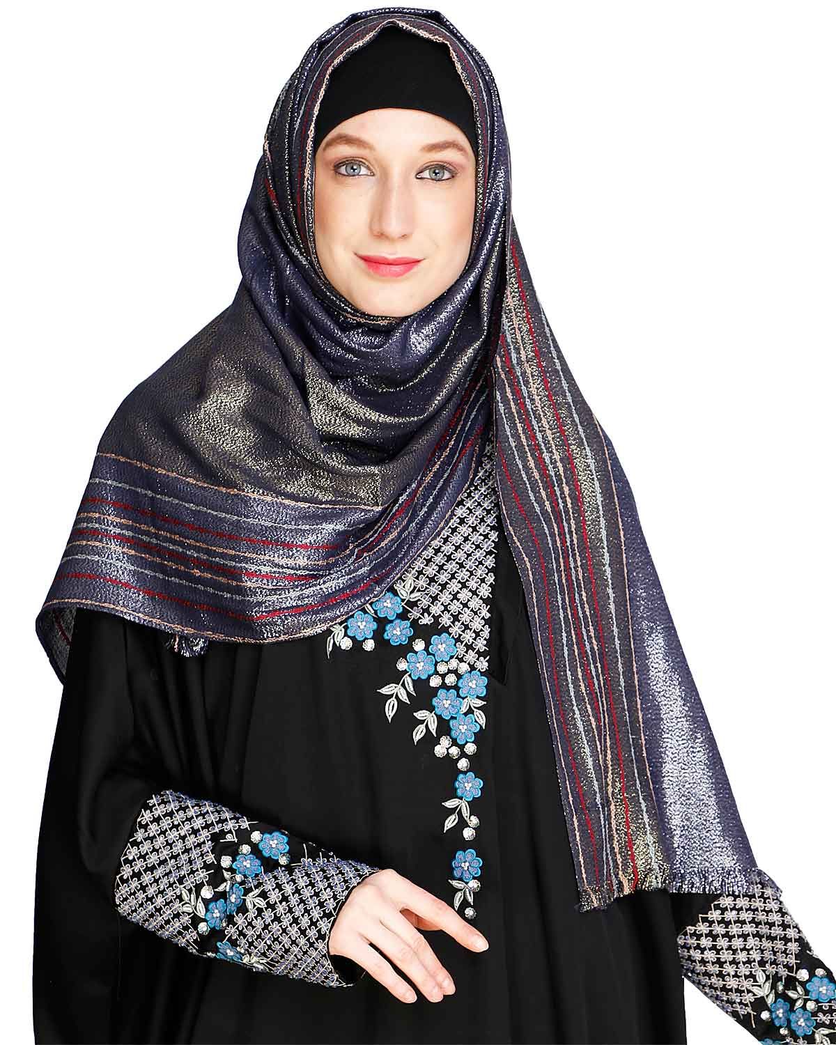 Coruscate Stripes Border Blue Hijab