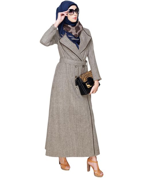 Cream & Brown Jacket Abaya