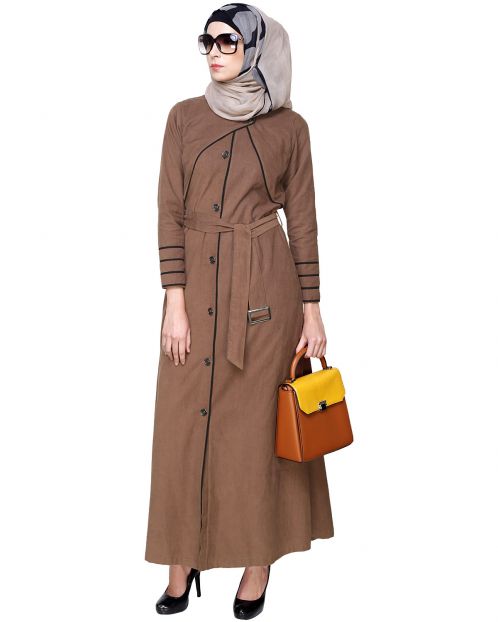 Brown Coat Abaya with Overlap Panel