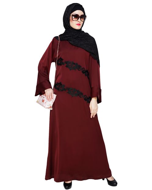 Fancy Embroidered Wine Dubai Style Abaya