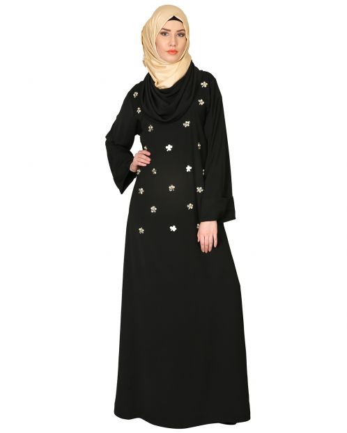 Cowl Neck And Elegant Crystal Hand Embroidered Abaya
