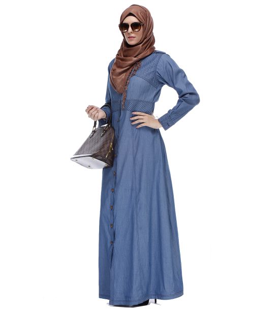 Light Blue Collared Denim Abaya