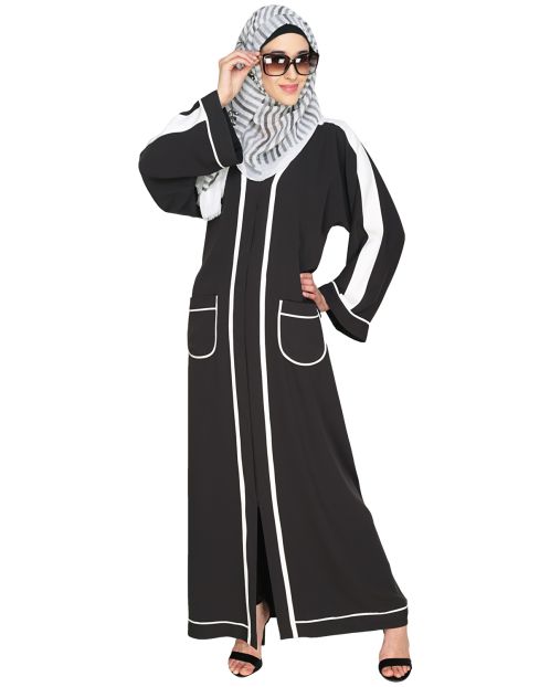 Pocket Dubai Style Abaya with white detailing