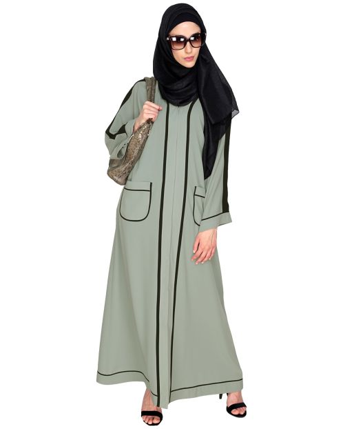 Pocket Dubai Style Abaya with Black detailing