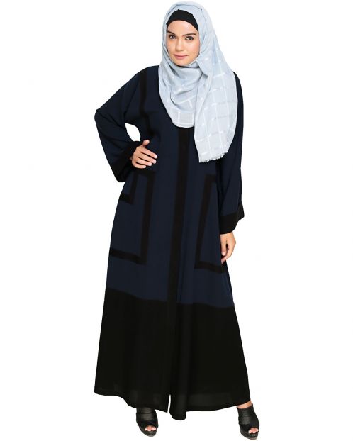 Quirky Dubai Style Blue Abaya with detailing