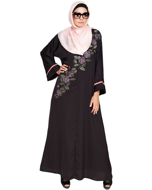 Enchanted Floral Embroidery Dubai Style Abaya