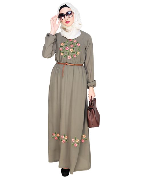 Plush Embroidered Dead Mint Maxi Dress Abaya