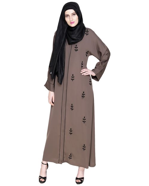 Botanic Oak Brown Beaded Dubai Style Abaya