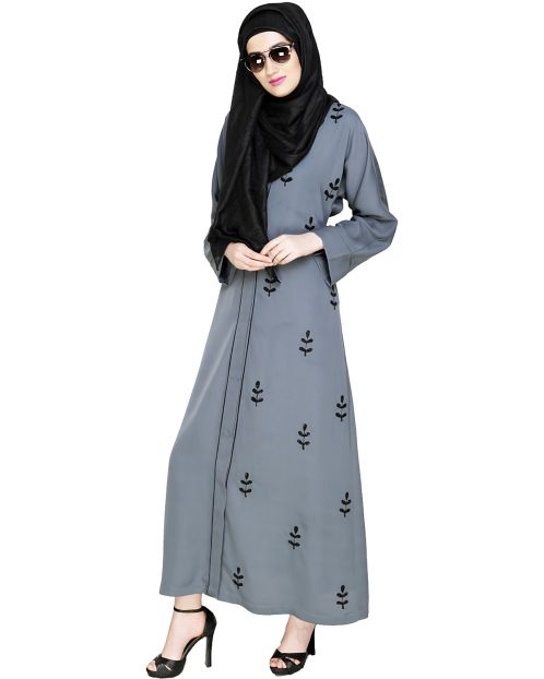 Botanic Grey Beaded Dubai Style Abaya