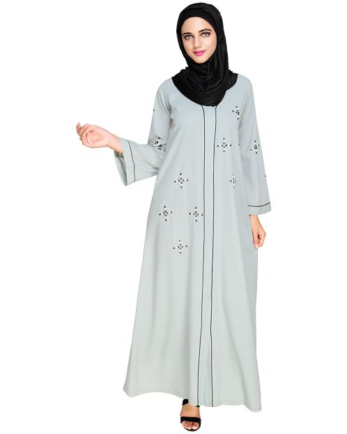 Newfangled Pearl Embroidered  Sage Green Abaya