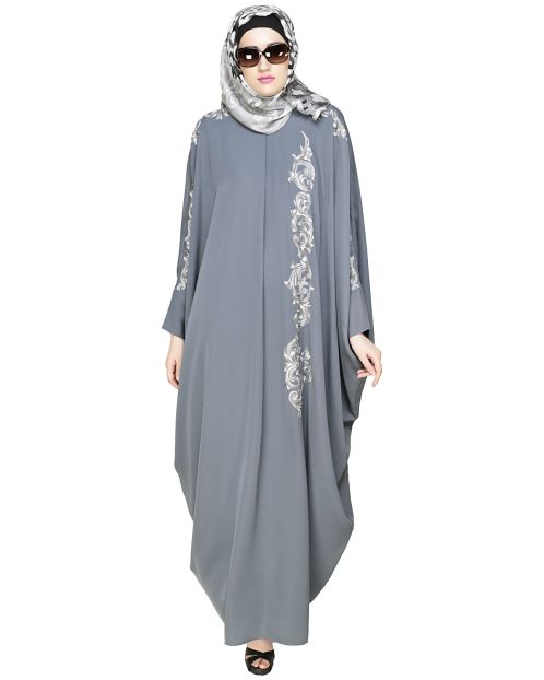 Dual Shade Floral Embroidered Grey Kaftan