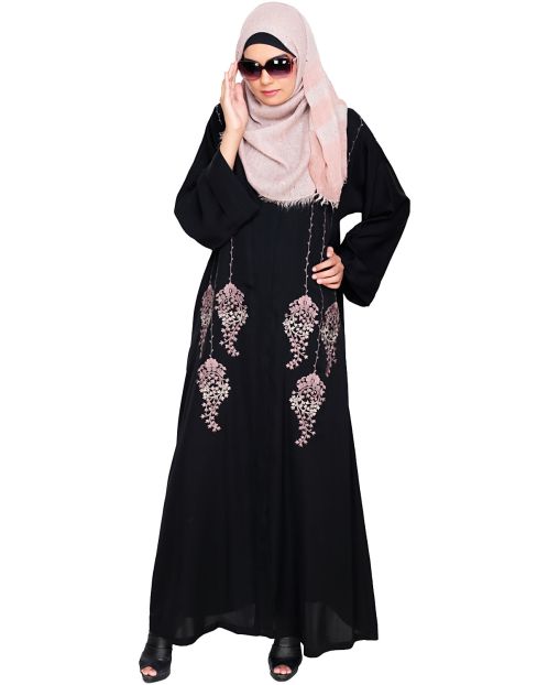 Floral Pendant Dubai Style Black Abaya