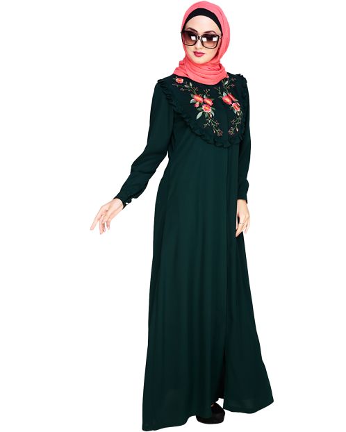 Ruffled Affair Green Abaya