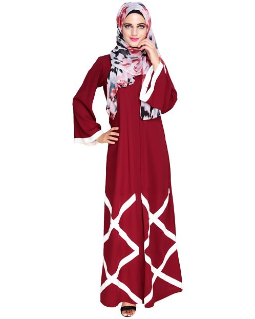 Criss Cross Detailing Wine Abaya