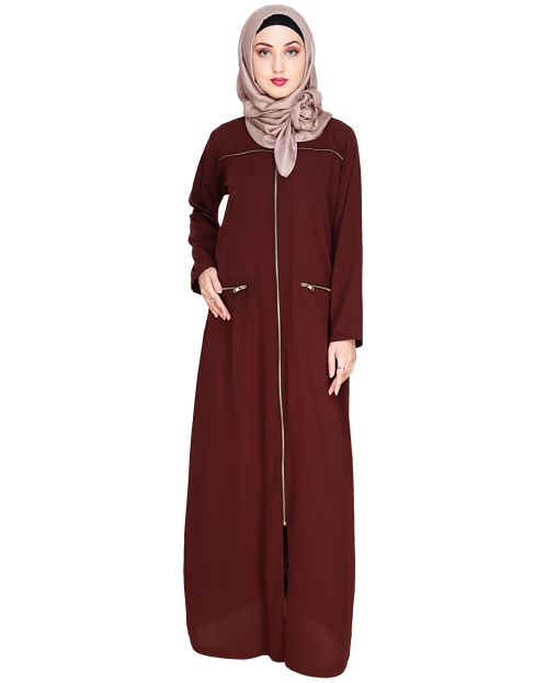 Metallic Zip Brown Abaya