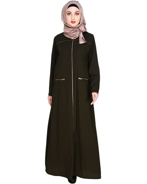 Metallic Zip Olive Abaya