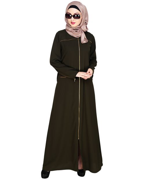 Metallic Zip Olive Abaya