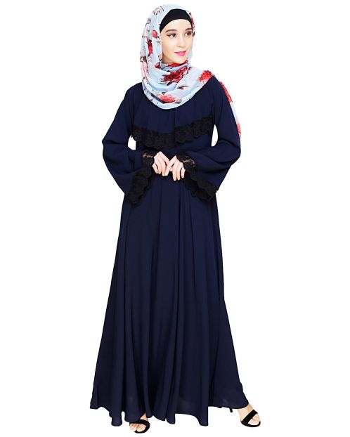  Flouncy Laced Blue Abaya