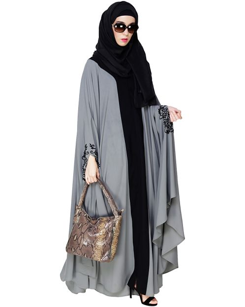 Delicate Embroidered Grey Irani Kaftan