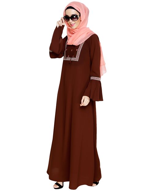 Boho Embroidered Brown Abaya