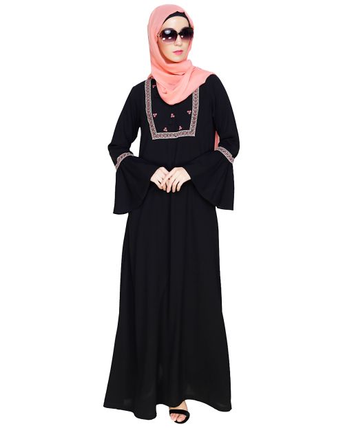 Boho Embroidered Black Abaya