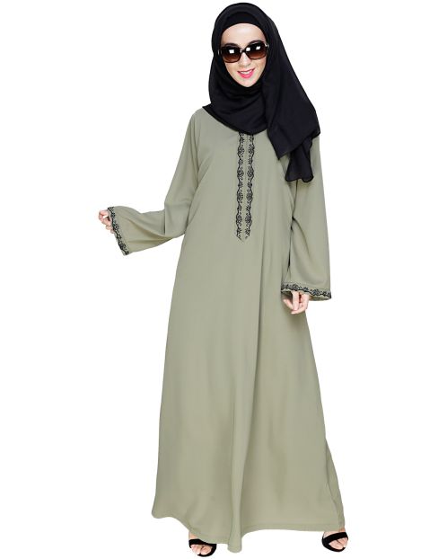 Lotus Embroidered Dead Mint Dubai Style Abaya