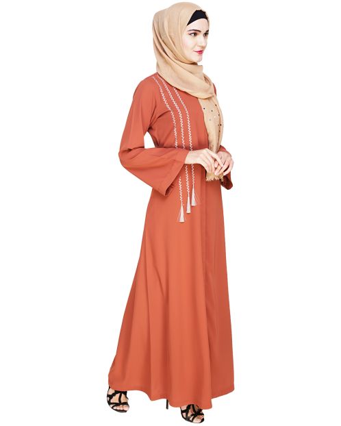 Elegant Brick Red Embroidered Abaya