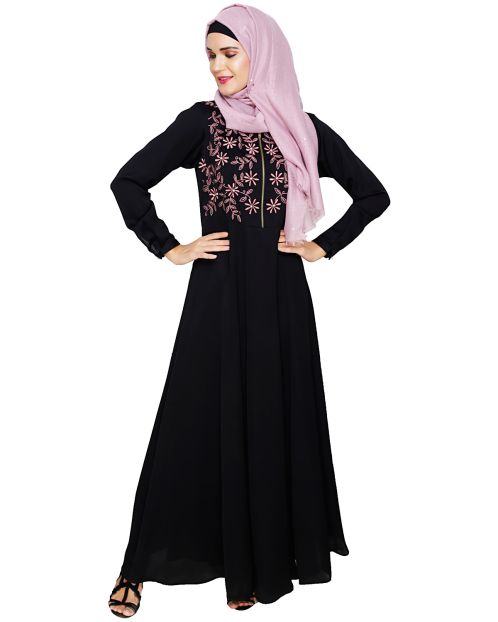 Beautiful Embroidered Yoke Black Abaya