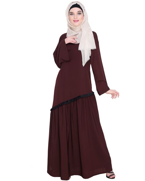 Fringe Lace Brown Abaya