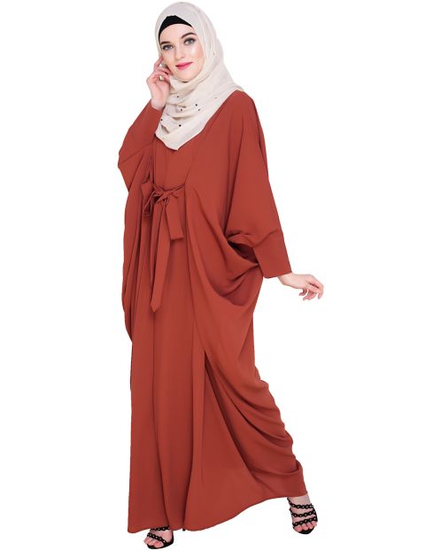 Bow Embellished Brick Red Kaftan