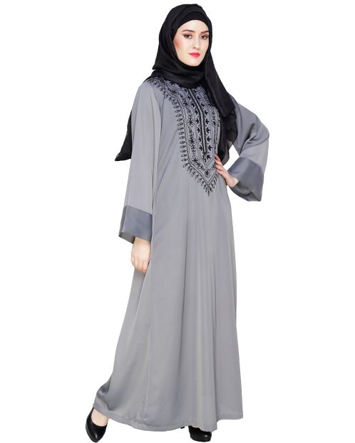 Floral Embellished Grey Dubai Style Abaya