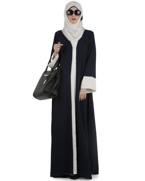 Dashing Navy and white abaya with swarovski lining