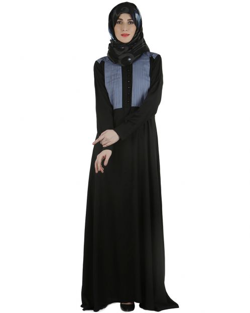 Black and blue Pleated Abaya