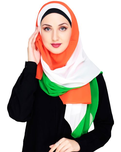 Tri Colour Instant Hijab with White Cap