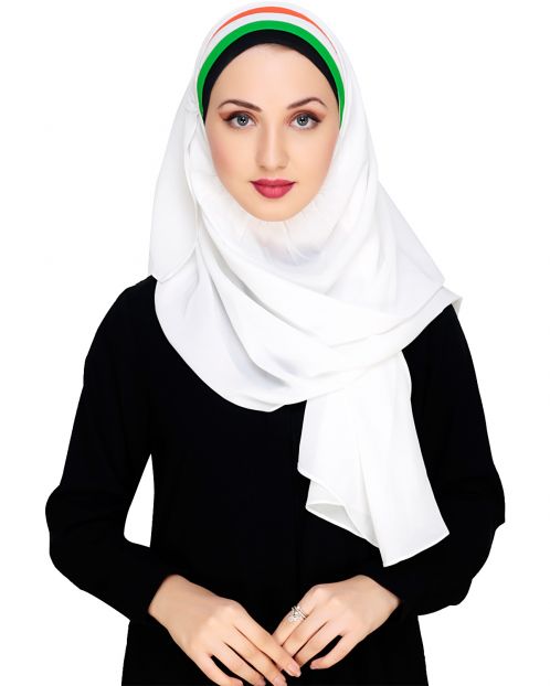 White Instant Hijab with Tri Colour Cap