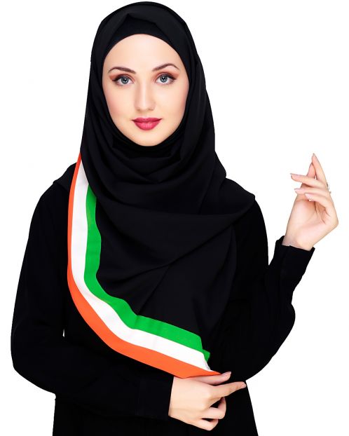 Black Hijab with Tri Colour Border