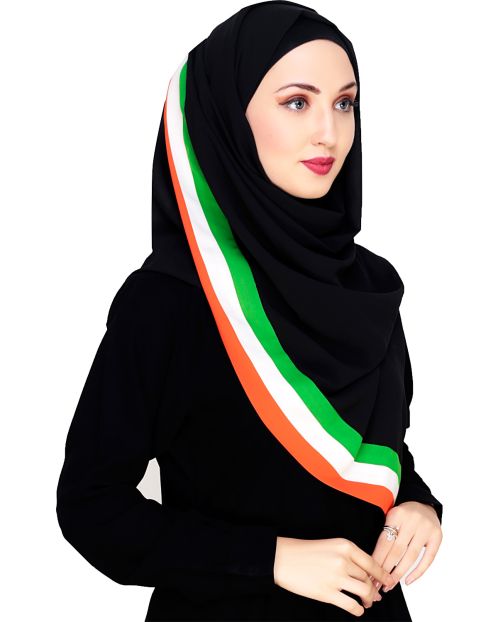 Black Hijab with Tri Colour Border