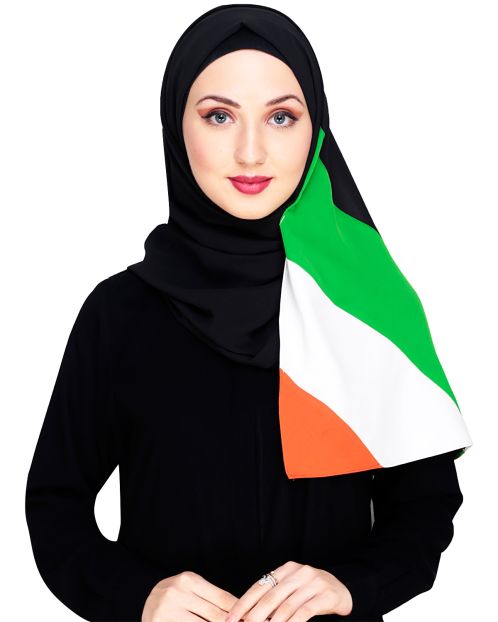 Black Hijab with Tri Colour Triangular Border