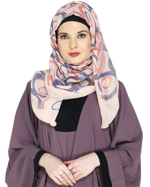Printed Peach and Maroon Casual Hijab