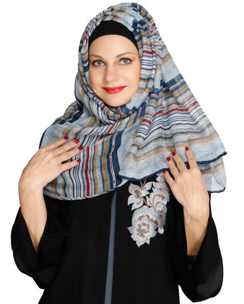 Blue Multi Stripes Hijab