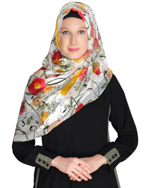 Floral White& Yellow Printed Hijab