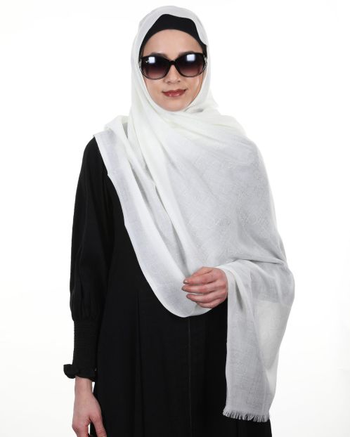 Exceptional self printed super fine White Turkish Hijab