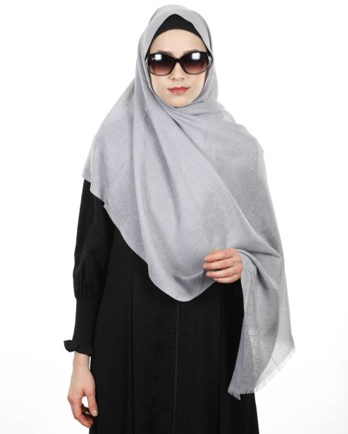 Exceptional self printed super fine Ash Grey Turkish Hijab
