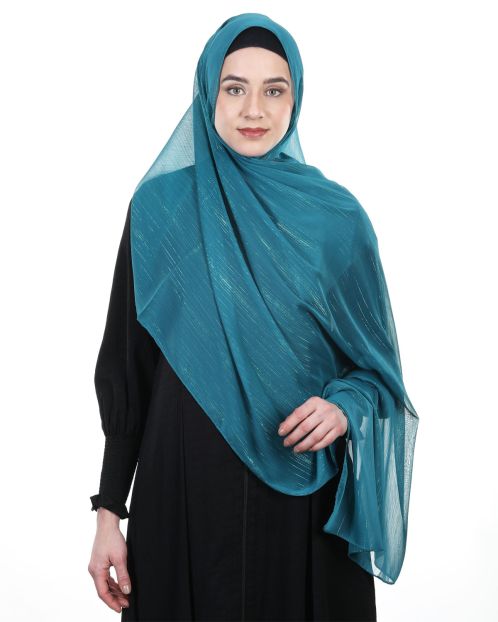 Gleaming Lines Chiffon Teal Blue Hijabs