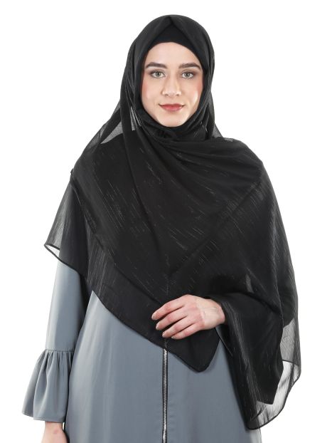 Gleaming Lines Chiffon Black Hijabs